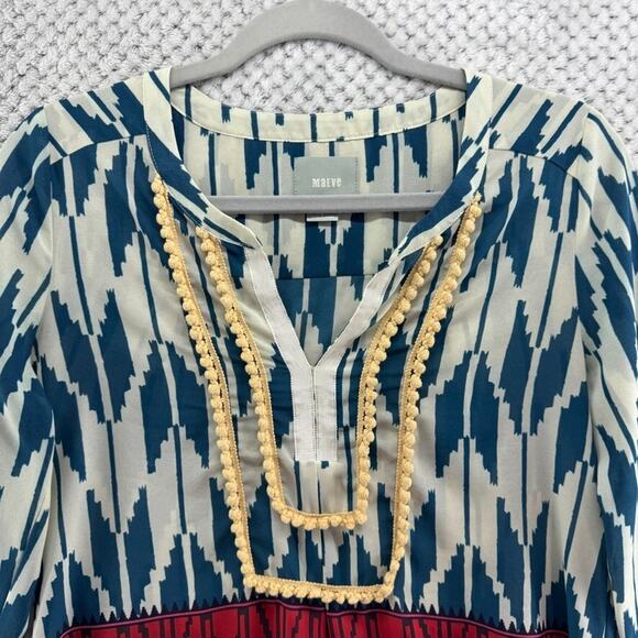 Maeve Top 2 Green Arrow Print Western Rohana V-Neck Long Sleeve Lightweight - Picture 4 of 13